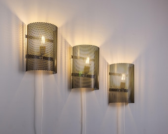 Set of 3 metal black lacquered wall lamps from Holland 1970