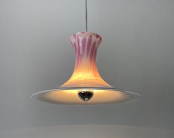 White and pink Mandarin pendant light by Michael Bang for Holmegaard 1980