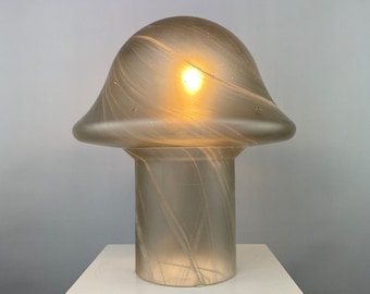 1 von 3 großen Peill und Putzler Pilz-Tischlampen XL aus klarem Wirbelglas, 1970