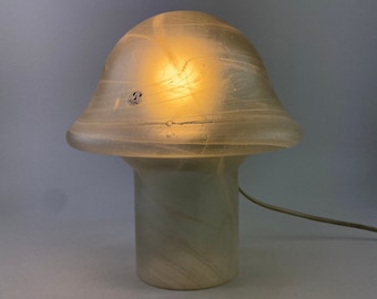 Weiße Klarglas Peill und Putzler Pilz Tischlampe 1970