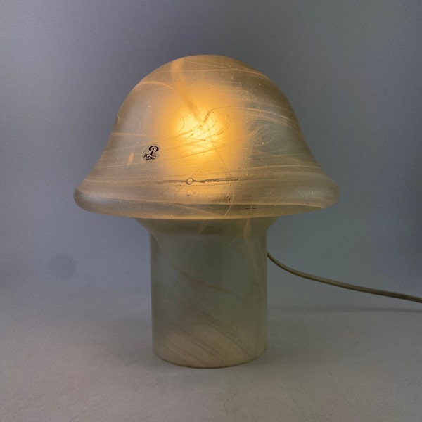 White clear glass Peill and Putzler mushroom table lamp 1970