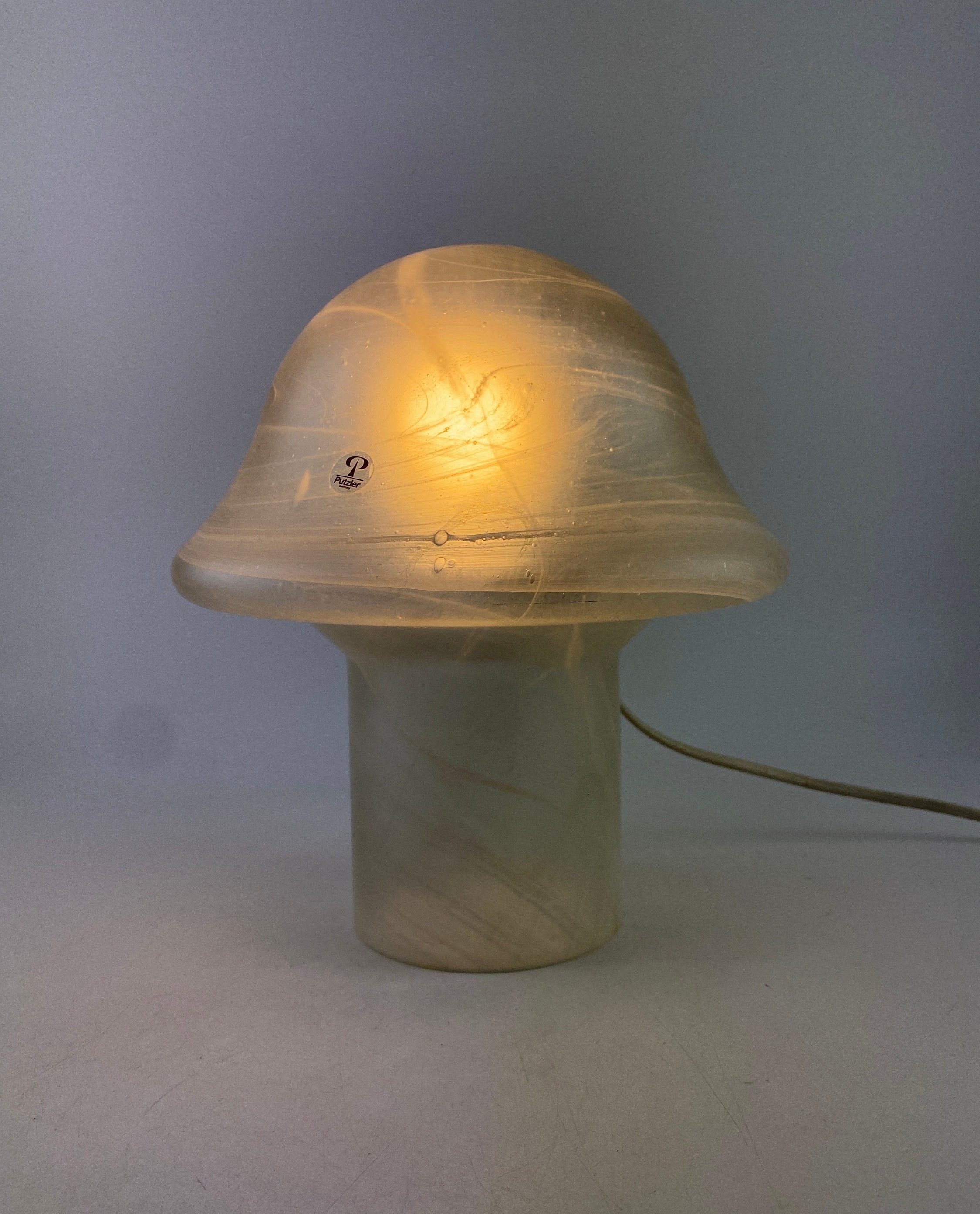 White Clear Glass Peill and Putzler Mushroom Table Lamp 1970 Etsy UK