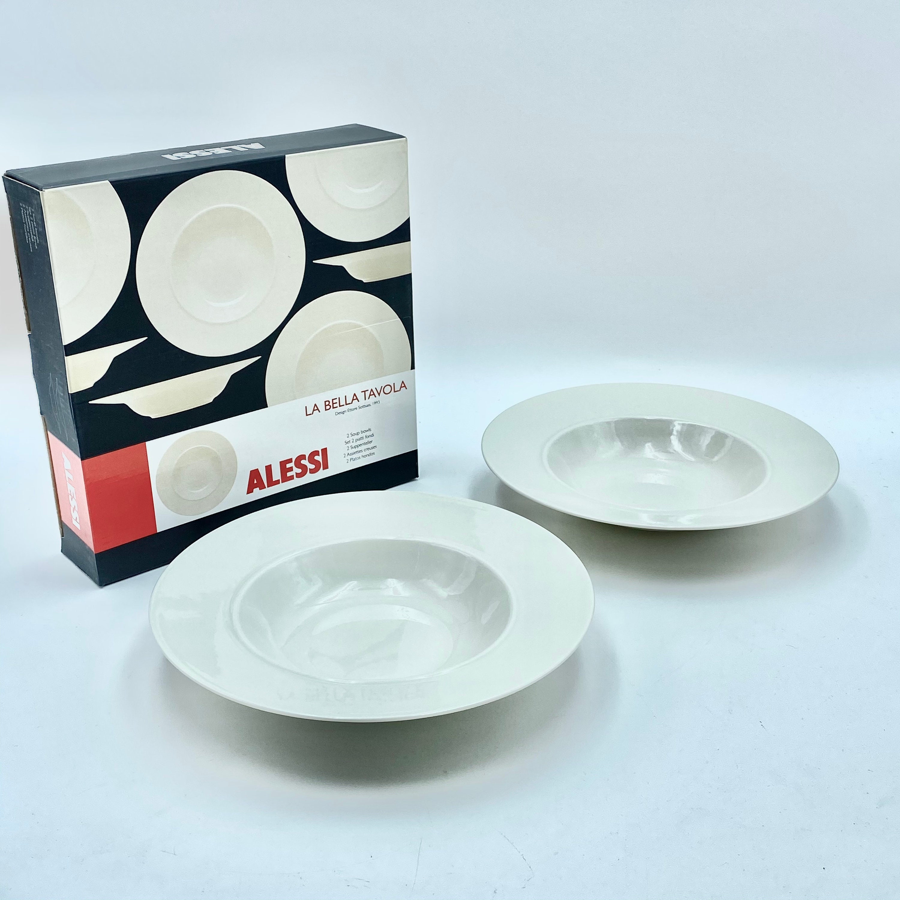 Alessi Pair x 2 Alessi Ettore Sottsass 1993 La Bella Tavola Porcelain Cups and Saucers 