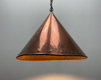 Conical copper pendant light by E.S Horn Aalestrup, Denmark 1950