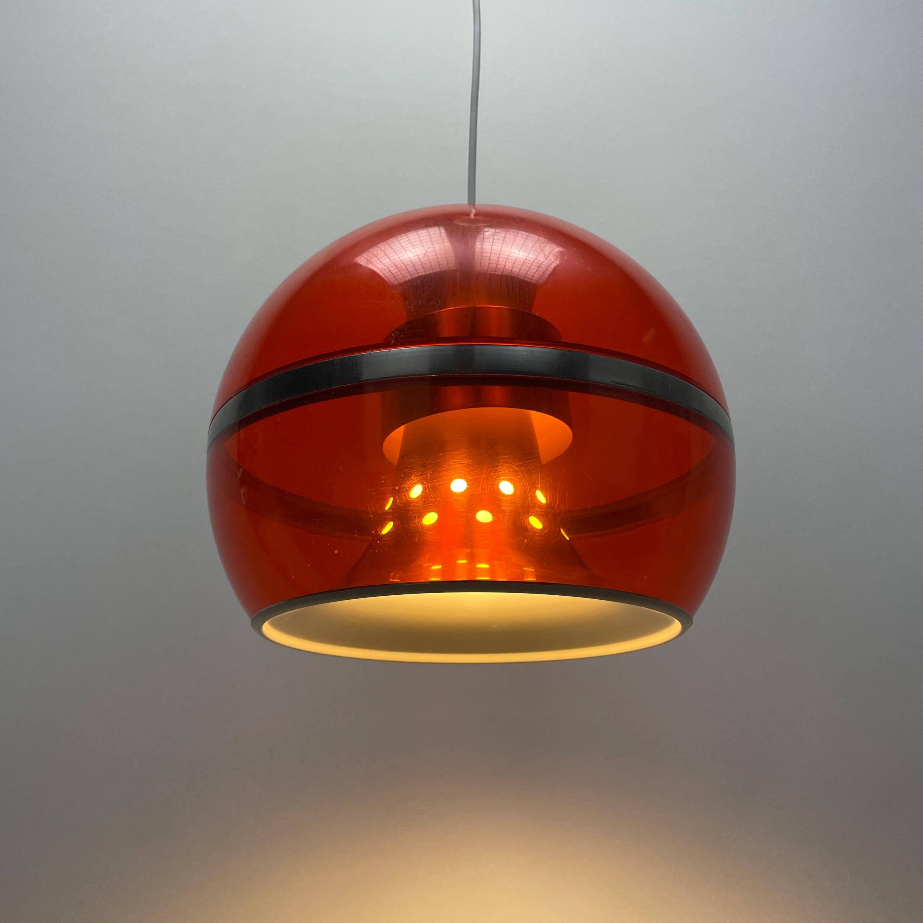 Orange plexiglass globe pendant lamp by Dijkstra 1970