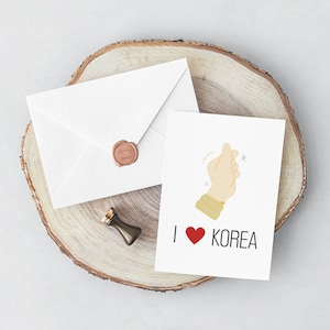I LOVE KOREA - Korean heart, hand heart, finger heart,korean postcard,korean art,printable postcard,cute card,postcard art,printable art