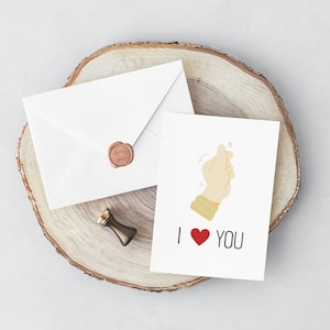 I LOVE YOU postal - corazón coreano del dedo, corazón de la mano coreana, tarjeta para el amante, carta de amor, postal imprimible, impresión digital, tarjeta de forma corta