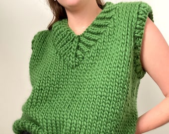 Knitting Pattern: The V Neck Vest by Lovebird Knitwear - beginner friendly chunky knit pattern