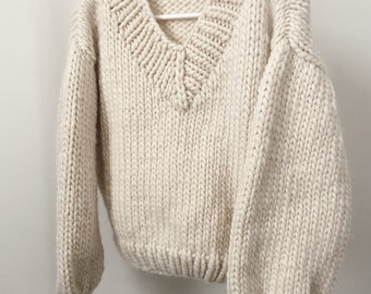 Knitting Pattern: The V Neck Jumper by Lovebird Knitwear - beginner friendly chunky knit pattern