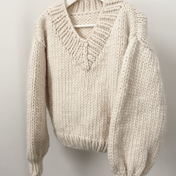 Knitting Pattern: The V Neck Jumper by Lovebird Knitwear - beginner friendly chunky knit pattern