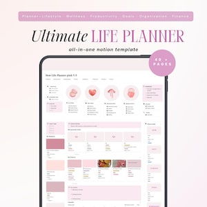 Notion Template Pink | Aesthetic Notion Life Planner | Ultimate Life Planner | Notion Dashboard