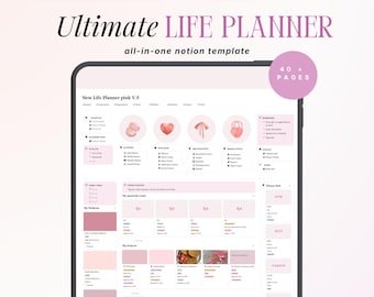 Notion Life Planner Template Pink | Ultimate Life Hub Dashboard