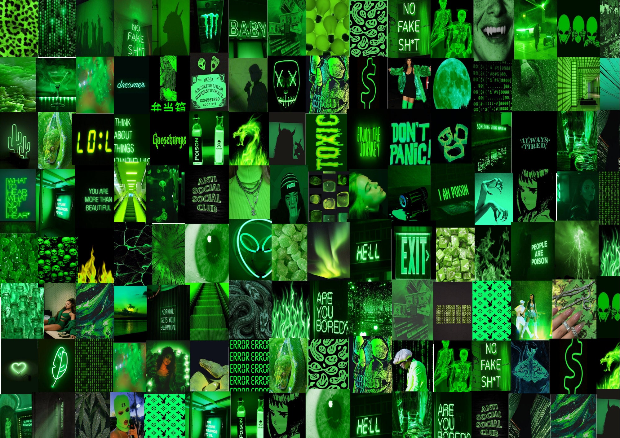 Green neon wall collage kit 100 pcs green collage kit Etsy