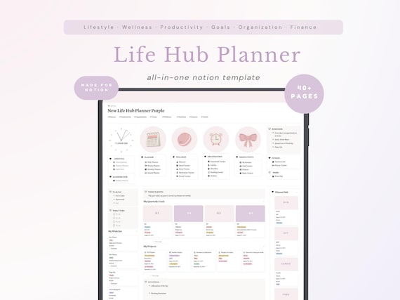 Notion Life Planner | Notion Template | Purple & Pink All-in-one Dashboard