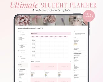 Notion Student Planner Template | Pink Coquette Aesthetic Dashboard for School , College & University