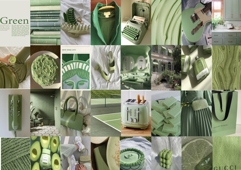 Beige and green sage wall collage kit sage green wall | Etsy