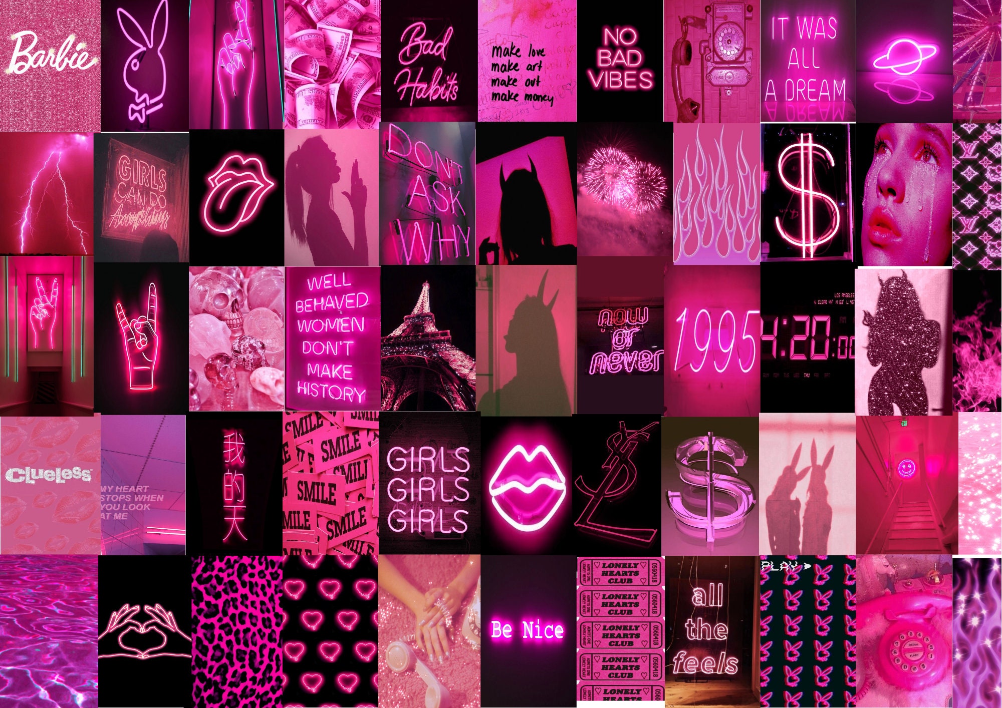 Pink neon wall collage kit 120 pcs wall collage kit pink Etsy