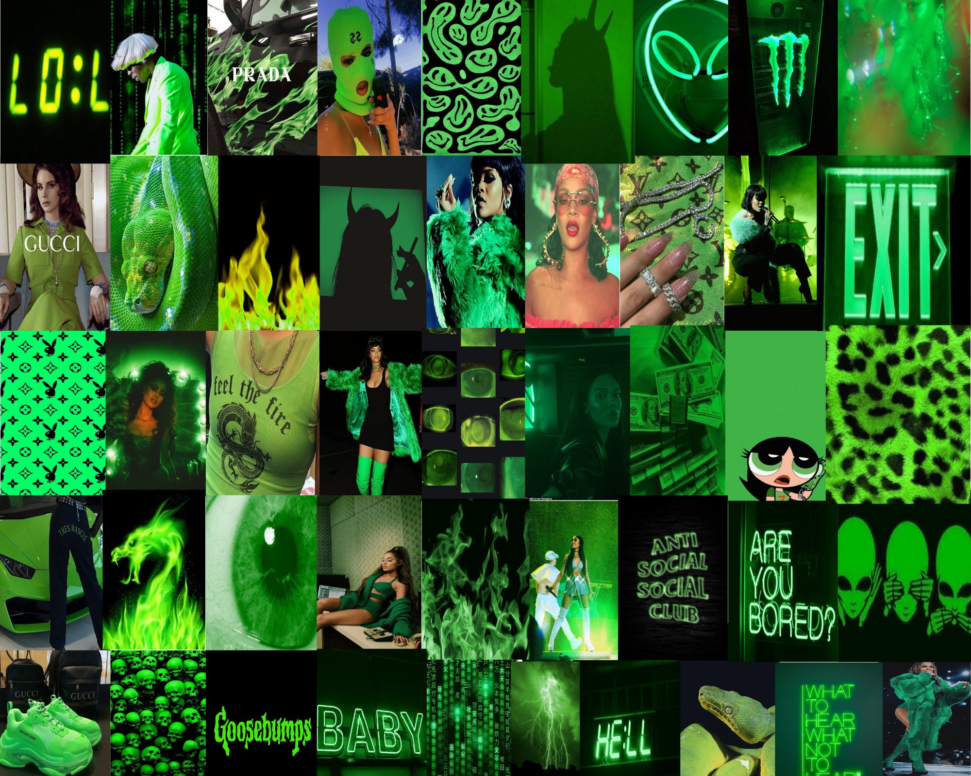 100 PCS Green neon wall collage kit grunge wall collage kit | Etsy