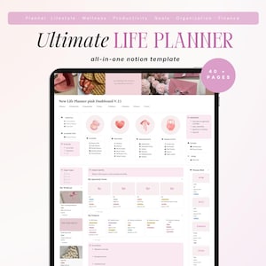 Notion Life Planner Template Pink | Ultimate Life Hub Dashboard