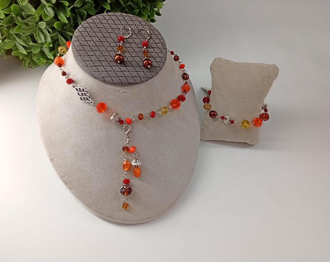 Fashion Jewelry Fall Jewelry Orange brown Choker Earrings Bracelet