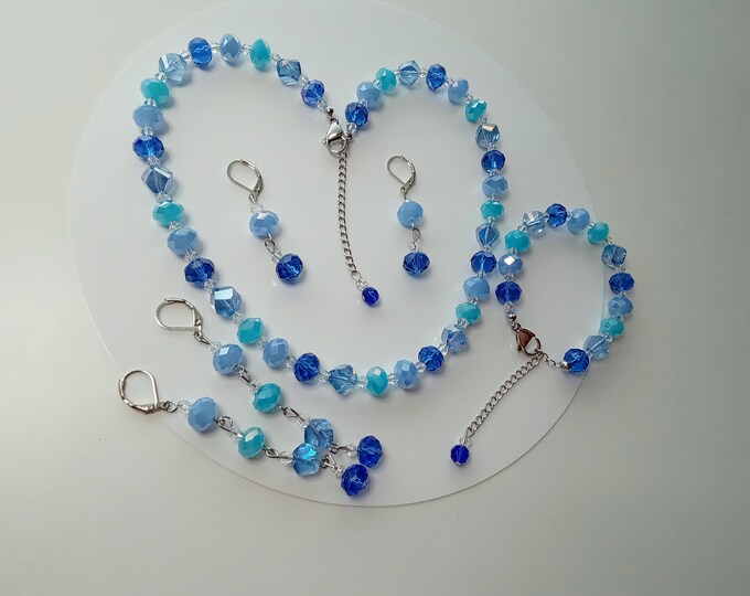 Fashion Jewelry, BLue, GIft, Necklace, Bracelet, Earrings. Beautiful Set,