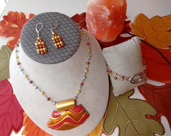 Fall Jewelry Copper Color Gold Color Necklace Bracelet Earrings