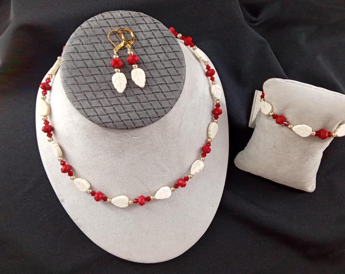 Valentine Gift Fashion Jewelry Fall Jewelry Red Color Ivory Color Elegant Jewelry Necklace Bracelet Earrings