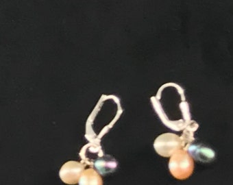 Fresh Water Pearls Earrings, Multicolor Earrings, 925 Sterling Silver, Elegant Earrings.