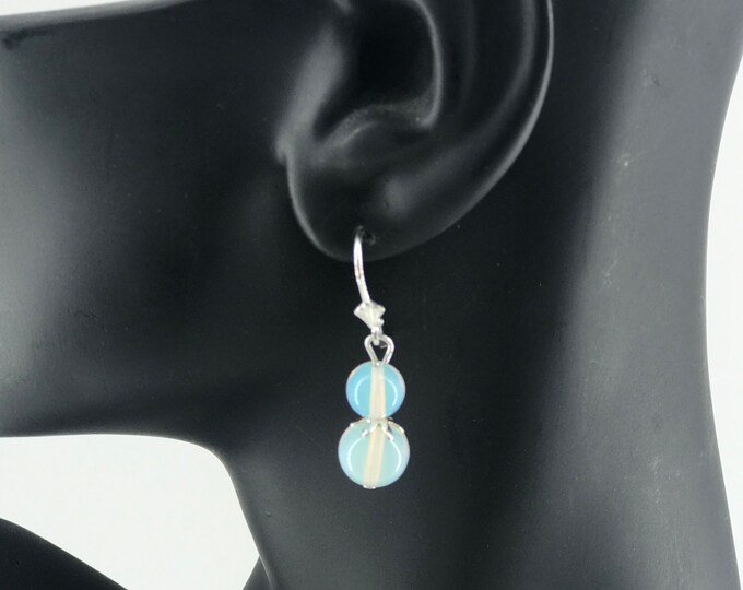 Beautiful Sea opal glass earrings, Jewelry, white earrings,925 Sterling silver earrings.