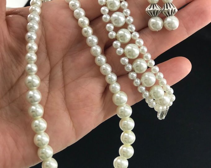 Fashion Jewelry, Fashion Necklace, Bracelet, Earrings, Jewelry, 3 Pieces Set, White Pearls,