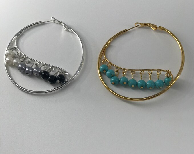 Fashion Earrings, Hoops Earrings Turquoise Color Black Gray And White Free Bracelet