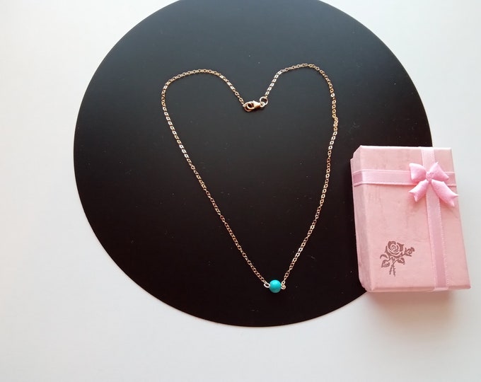 Gold FIlled Jewelry, Chain Necklace, Gold Filled, Necklace Turquoise Bead, Jade Coated.