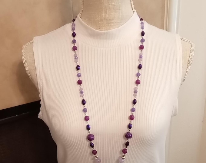 Lavender Set, Tassel Pendant, Free Earrings, Purple Jewelry, Long Necklace Free Christmas Set.