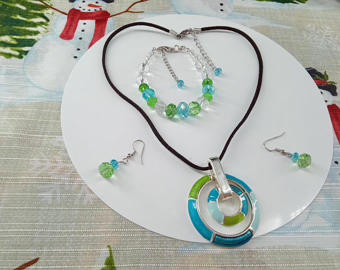 Fashion Jewelry, Free Christmas Anklet, Necklace, Bracelet, Earrings, Blue, Green, Jewelry Set ,Casual Jewelry, Christmas Present.
