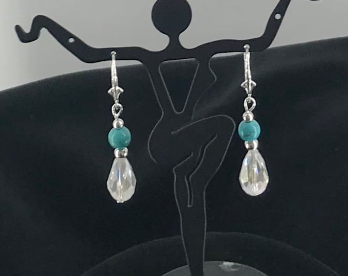 Sterling Silver earrings, 925 Sterling Silver Earrings, Turquoise Earrings, Clear Earrings,