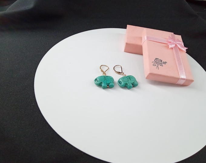 14K Gold Filled, Earrings, Gold Filled Earrings, Elephants Earrings, Turquoise Earrings.