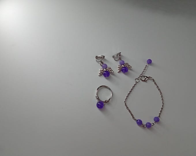 Amethyst Stone Natural Stone Fashion Jewelry Earrings Bracelet Ring Light Purple