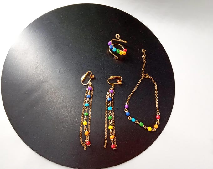 Free Ring Chakra Colors Bracelet Earrings Necklace Gold Color Chakra Colors Multi Color Casual Jewelry