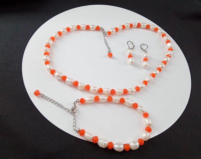 Mother's Day Gift, Fashion Jewelry, Fresh Water Pearls, Necklace, Bracelet, Earrings