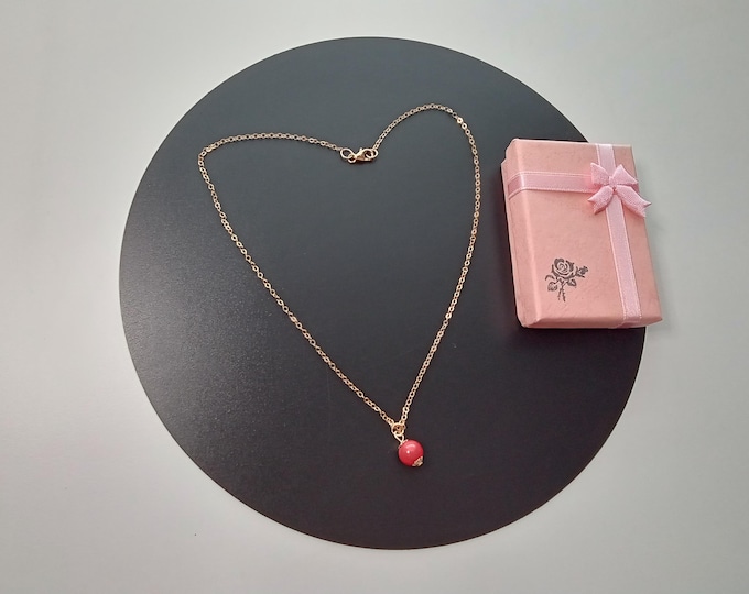 Necklace, Gold Filled Necklace, Red color.