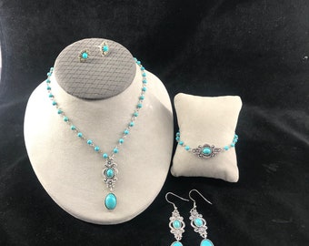 Fashion Jewelry, Jewelry Set, Choker, Bracelet, Earrings, Turquoise Color, Gift, Perfect Gift, Jewelry, Two Beautiful Sets