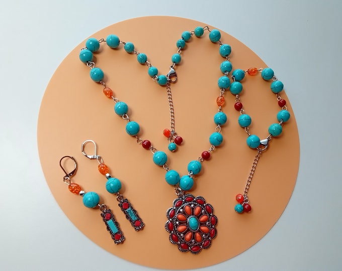 Fashion Jewelry, Turquoise Jewelry, Turquoise set, Pendant, Necklace, Bracelet, Earrings, Beautiful Jewelry Set.