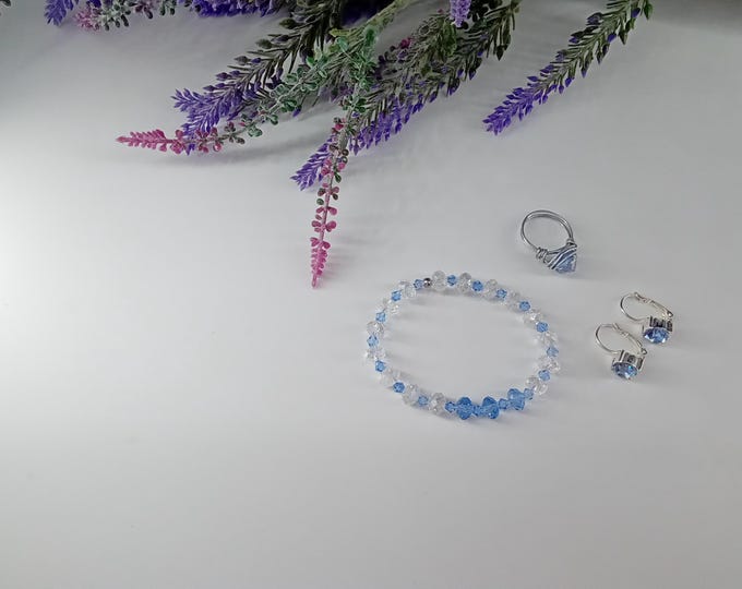 Free Bracelet, Fashion Jewelry, Light Blue Earrings, Blue  Bracelet. free Ring