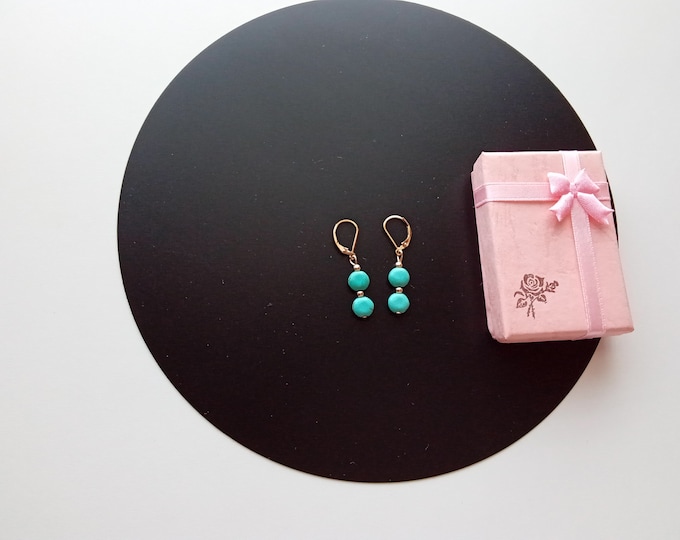 Gold FIlled Earrings, Turquoise Earrings, Turquoise Stone, Elegant Earrings, Casual Earrings.