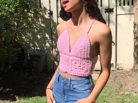 Pink crochet sale top
