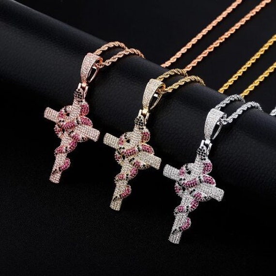 Twisted Coral Snake Cross Pendant in 