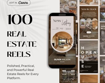 100 Reels inmobiliarios sin rostro: plantillas editables de Canva para agentes inmobiliarios / Impulsa la interacción con videos modernos y estéticos para redes sociales