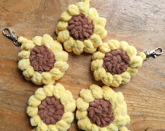 Crochet Sunflower Keychain, Flower Bag Charm