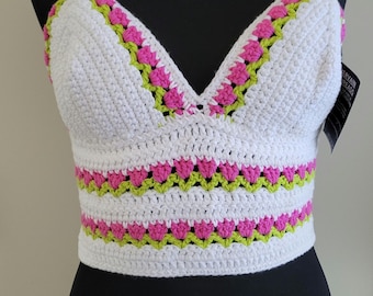 Crochet Crop Top, Handmade Tulip Top