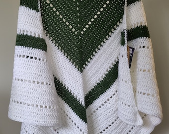 Green and White Crochet Shawl